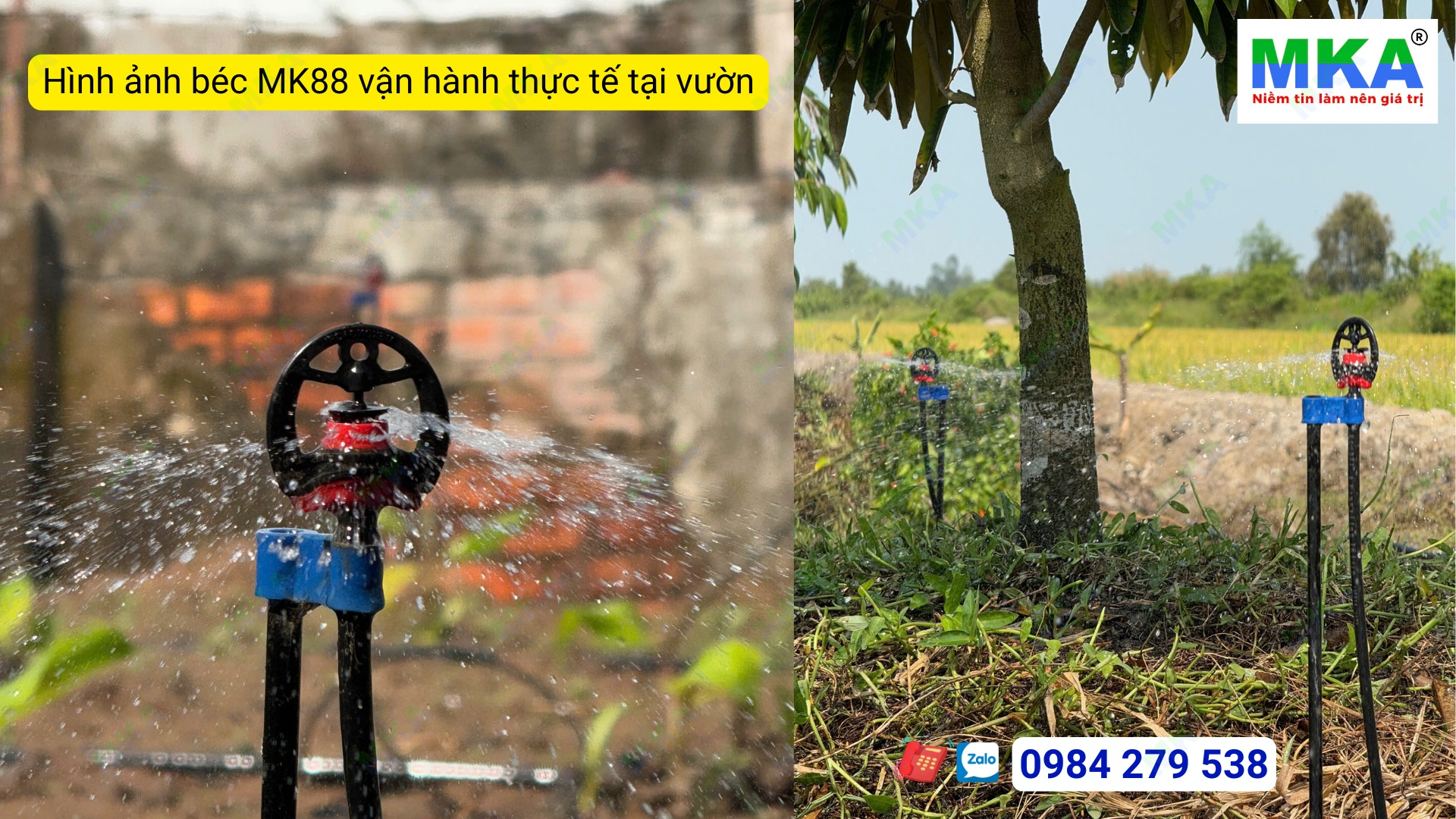 Hình ảnh béc MK88 vận hành thực tế tại vườn